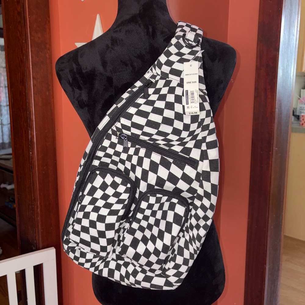 NWT-Black & White Checker Sling Bag